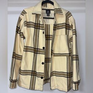 H&M Cream and Brown Plaid Utility Jacket